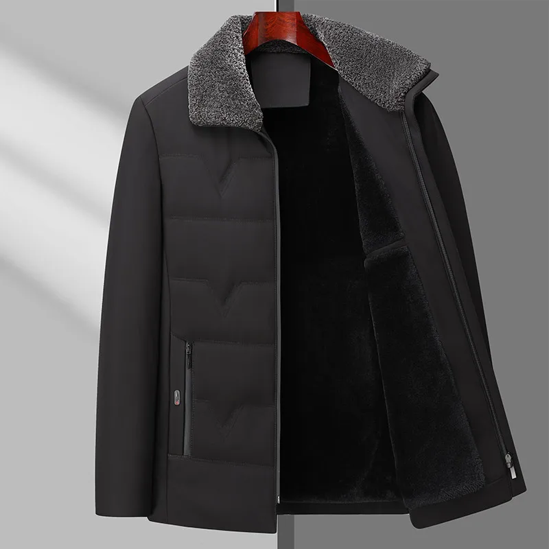 

2025 Winter New Men's High Quality Collar with Thick Velvet Cotton Coat for Middle aged and Elderly Warm Cotton Coat