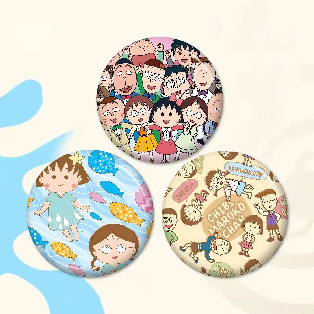 Catoon Chibi Maruko Chan Creative Pins Funny Round Snap-in Brooch Badge Backpack Hat Accessories Jewelry Gifts for Friend