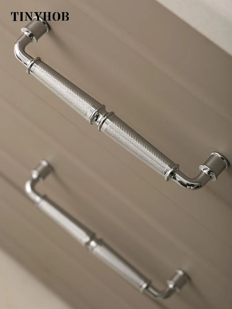 Tinyhob, твердая латунь, ромбовидная огранка, крест с накаткой, латунная мебель для шкафа, ярко-серебристая кухонная ручка/отверстие 160 мм