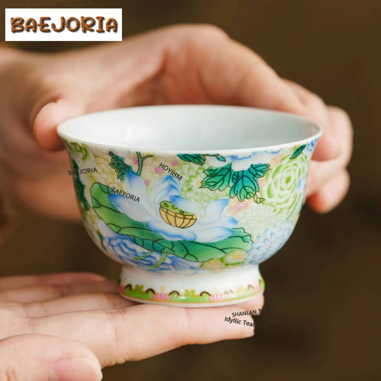 BAEJORIA 100ml Colour Enamels Green Peony Teacup Ancient Tea Bowl Cute Cup Tea-tasting Smelling Cup Jianzhan Master Cups Teaware