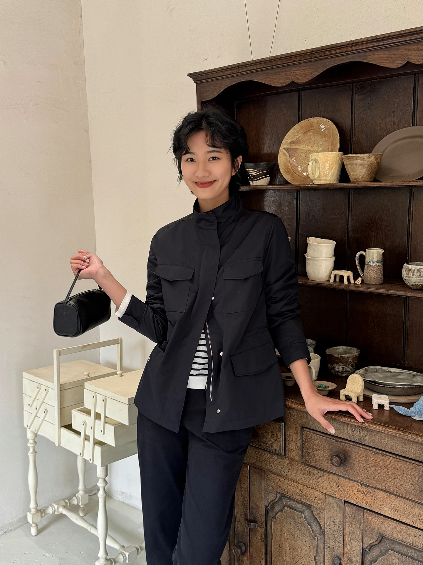 

Simple Waist-Cinching Jaet Outerwear Spring Commute Stand Collar Women's Faion Stand Fit Long Sve Polyester