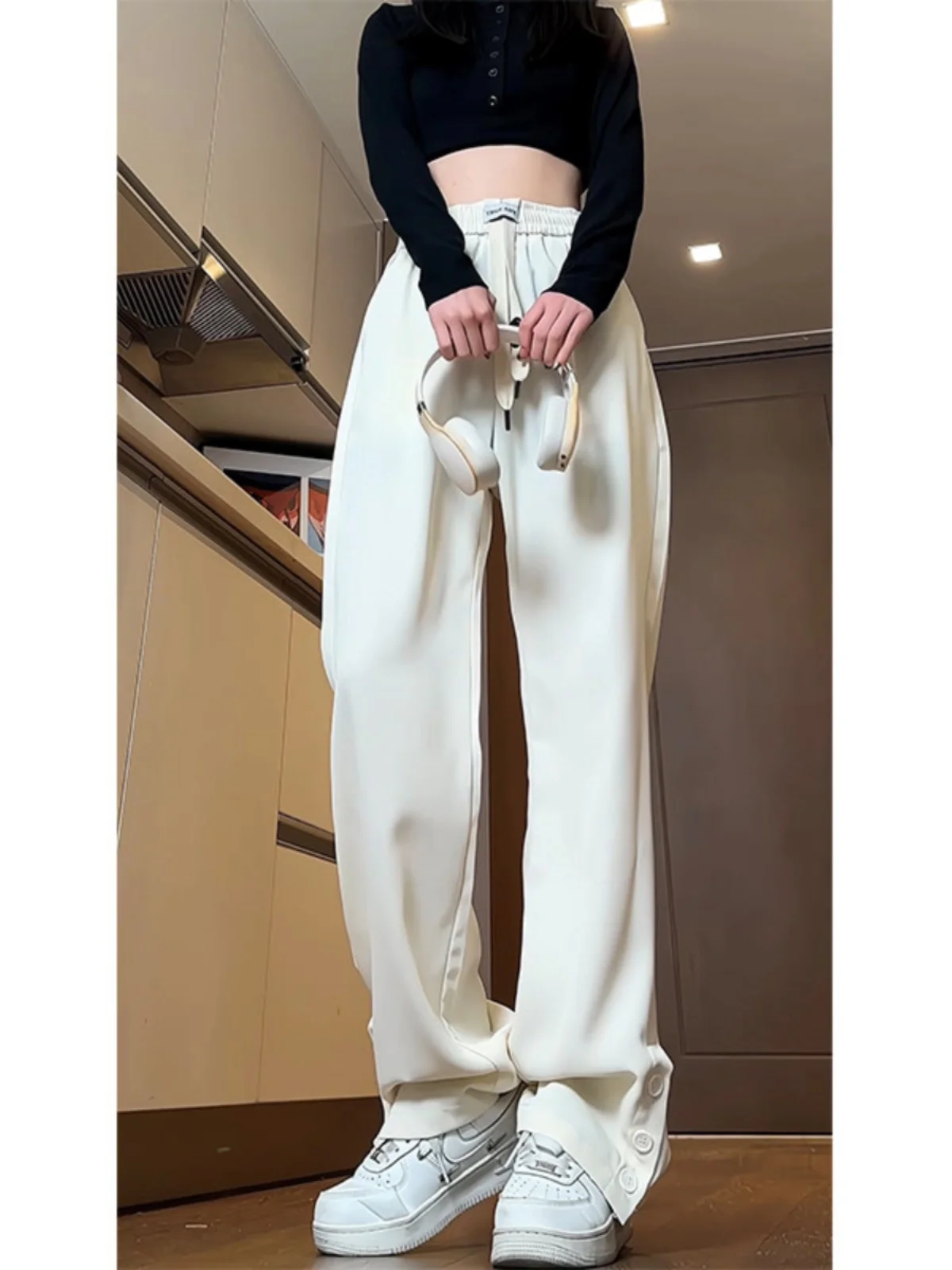 

Men's Wide Leg Pants Spring Autumn Loose Fit Casual Long Trousers Ele Drapey Westwear Straight Cut Micro Flared Suit Trou...