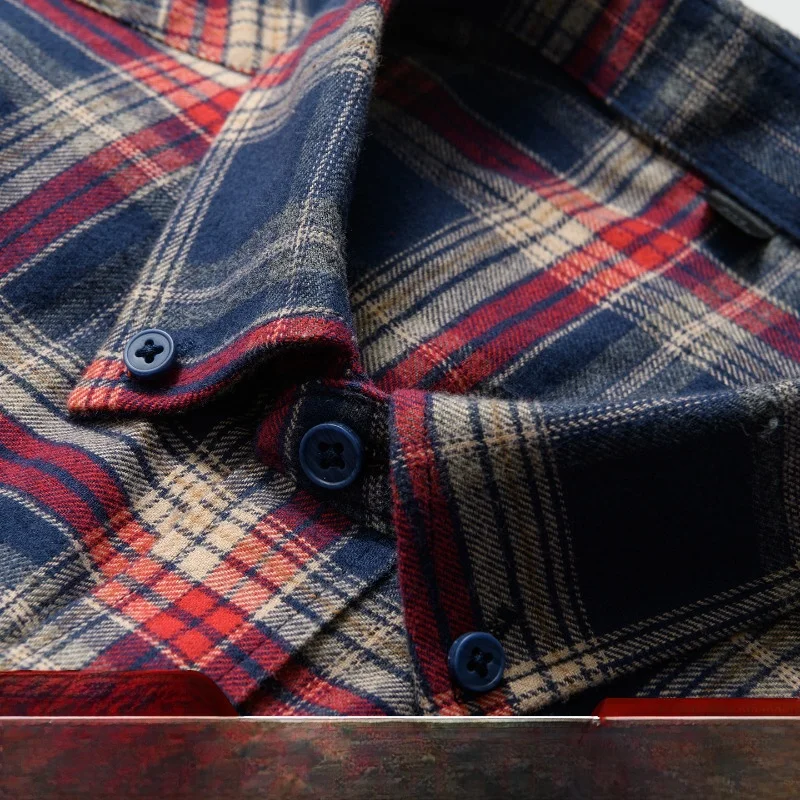 

Retro Plaid Long Sleeve Men's Shirt 100% Cotton Washed Brushed Autumn Winter Fashionable Versatile Classic Style Button Closure