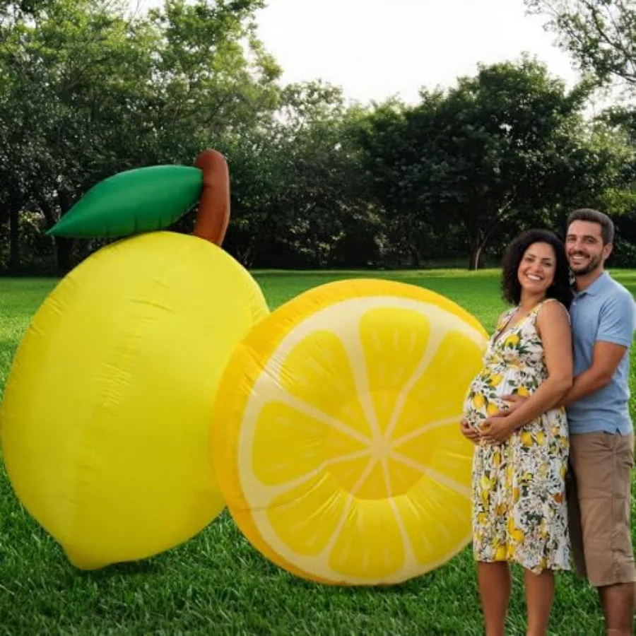 5.9ft Inflatable Lemon for Lemonade Stand Outdoor Decorations Giant Blow up Lemon with LED Lights for Lemonade Stand Store Deco