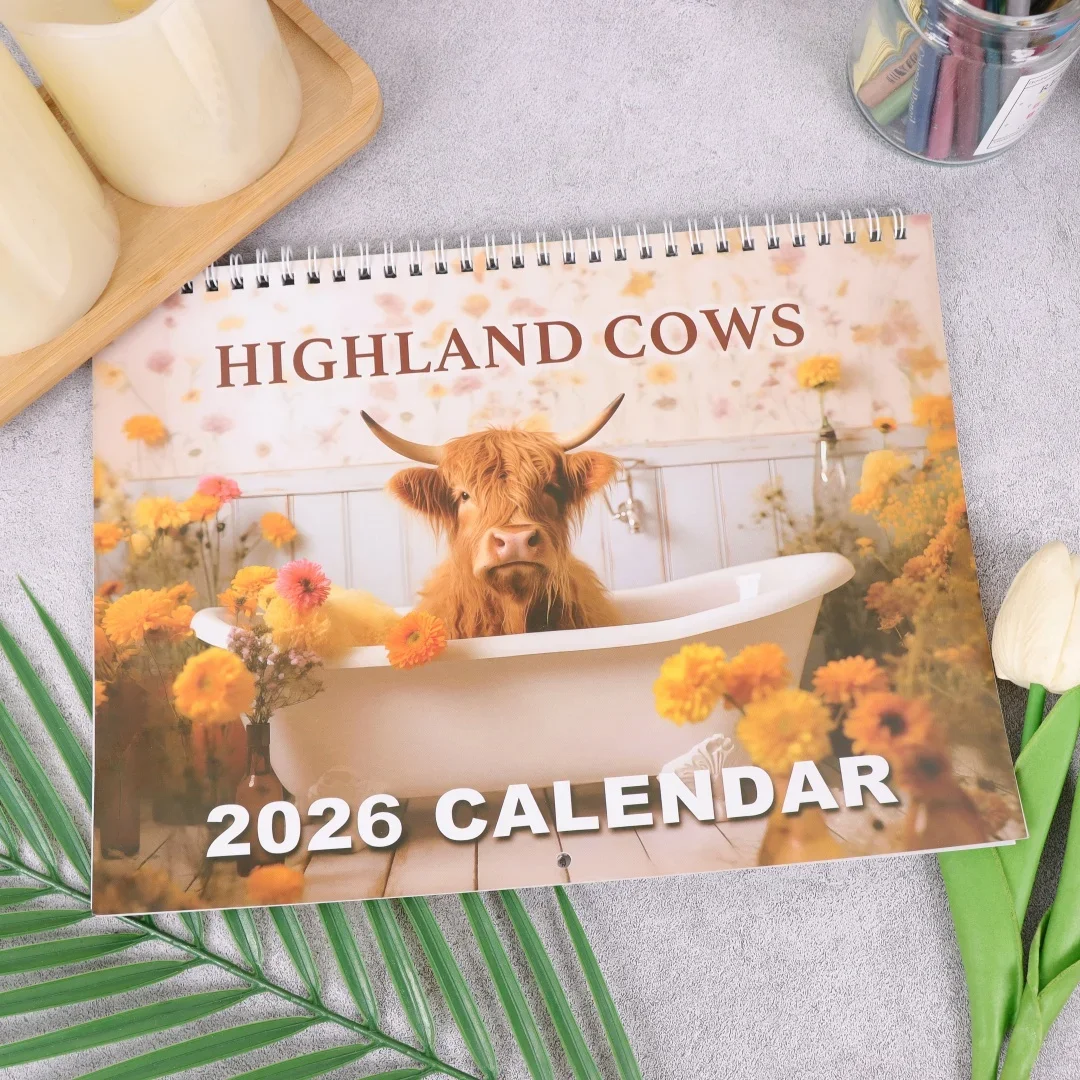 

Календарь Highland Cow на 2026 год, ежемесячный планировщик и органайзер для расписания, настенный календарь, забавные подарки для вечеринок для друзей