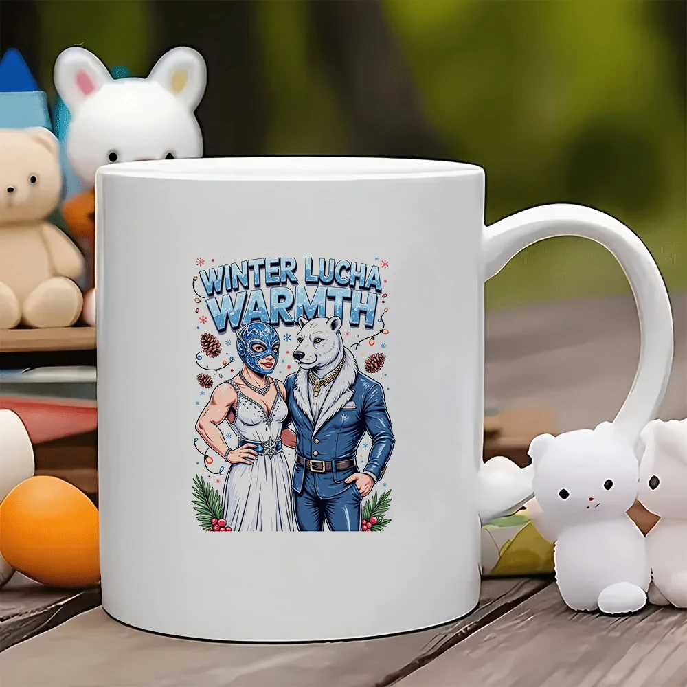 

11oz Mug + Wrestling Themed Cartoon Cup Christmas Gift for Kids Family Home Office Creative Coffee Cup