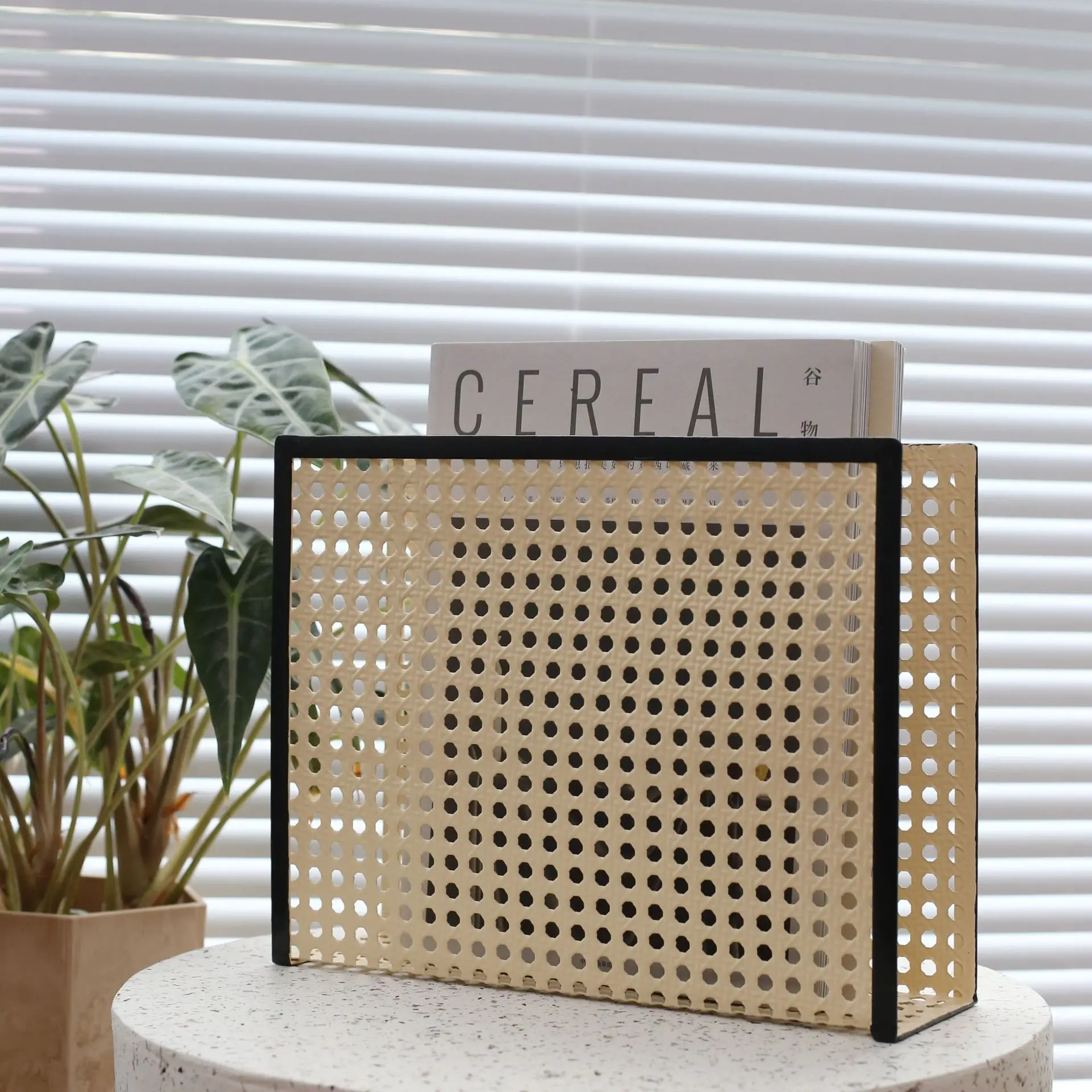 

Simple Japanese retro magazine rack Newspaper rack Imitation rattan weaving Living room Internet celebrity