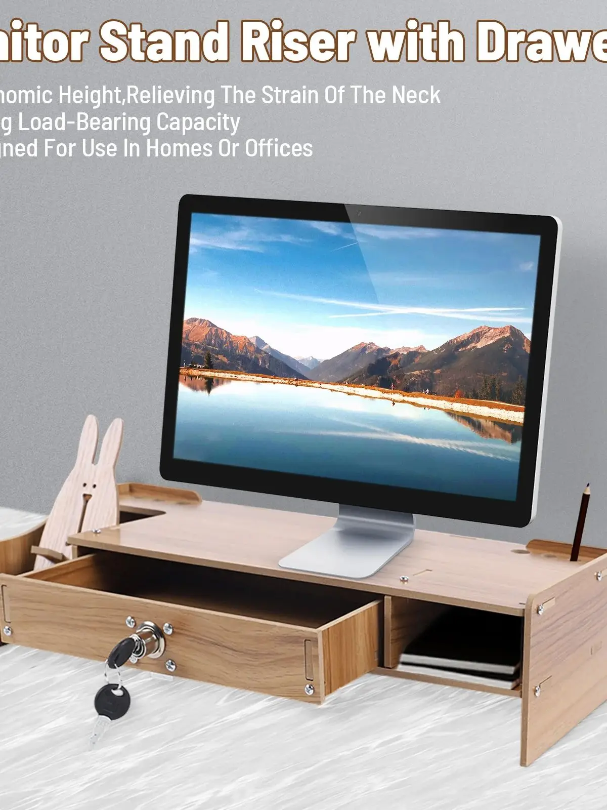 Monitorstandaard Riser Met Lade Gebouwd Met Opberglade Geschikt Voor Laptop Scherm Computer Desktop Organizer Telefoon