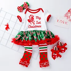 Toddler Kids Girls Infant Christmas Romper Jumpsuit Hairband Socks Shoes Set Cloths Premature Girl Clothes