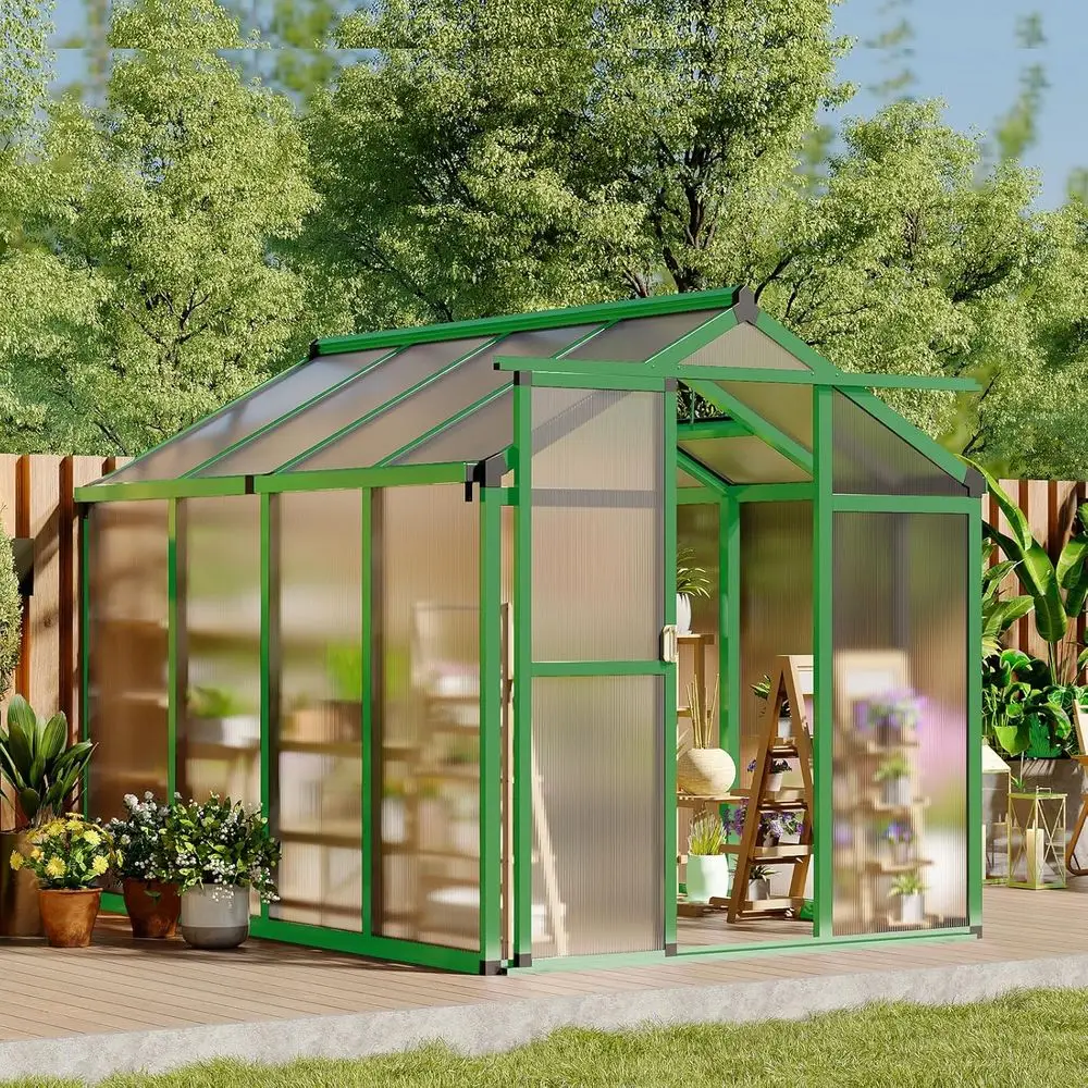 

Greenhouse, Greenhouses for Outside, Polycarbonate Greenhouse with Aluminum Frame, Lockable Door and Adjustable Roof Vent for Ba