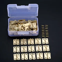 100pcs Hinges + 400 Screws Iron Golden 4 Holes 23*19mm Cabinet Rounded Fold Hinge Mini Furniture Wood Box Hardware +Storage Case