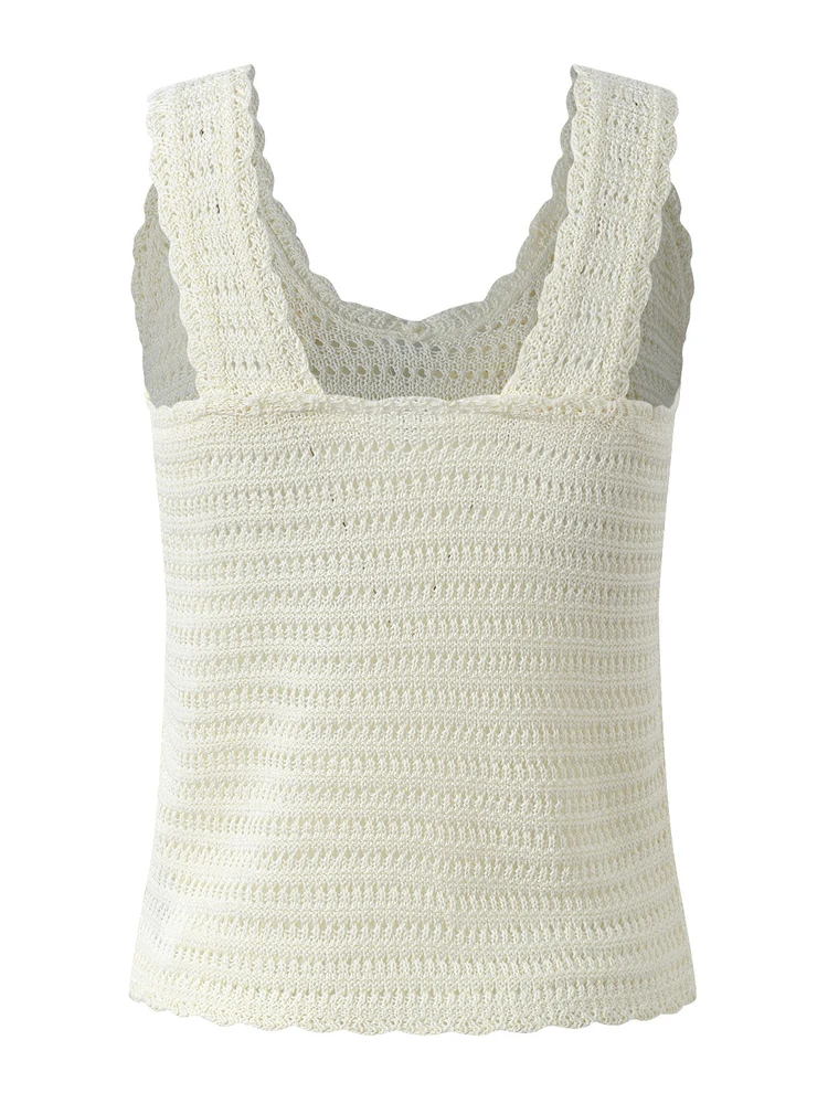 

Ele European Sle Knitted ort Vest Women's Hollow out Bal Top Summer Sweet Holiday Floral 3D Embroidery