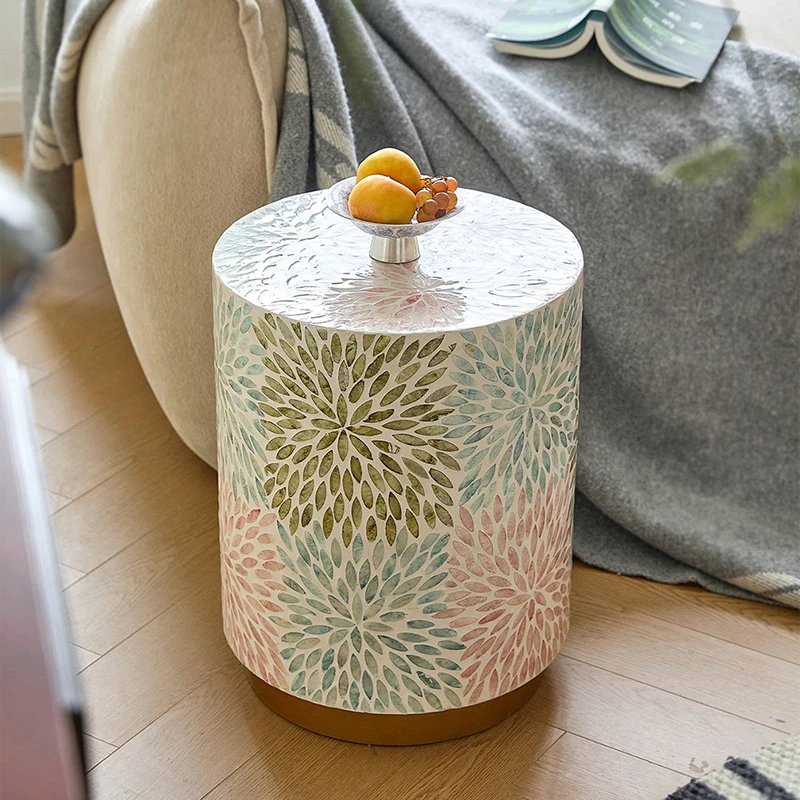 Zylindrischer Couchtisch, Kreativer Muschel-Teetisch, Wohnzimmer-Dekoration Beistelltisch, Schlafzimmer-Nachttisch, Nordische Möbel, Kunstschreibtisch