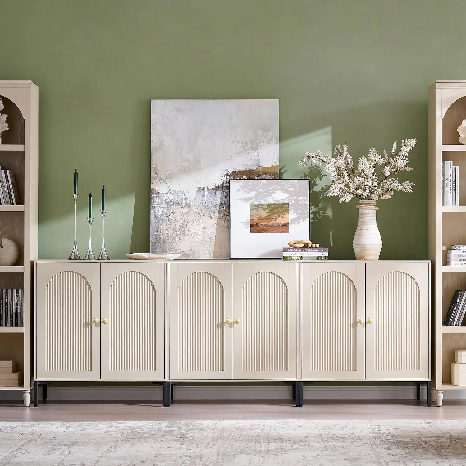 

Bathroom Storage Cabinet with Doors, 92.63" W Fluted Arched Free Standing Floor Cabinet w/Adjustable Shelves, Customized