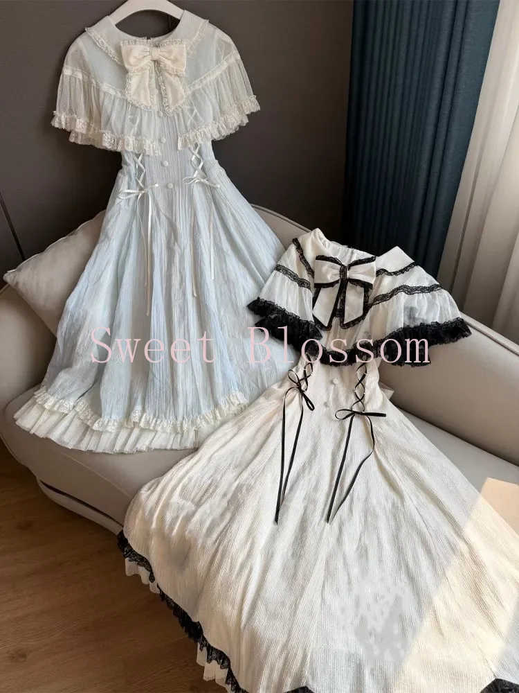 Robe Lolita gothique française élégante pour femmes, avec nœud en dentelle, Patchwork, robes de soirée douces, Slim, mode Hepburn, vêtements d'été, 2025