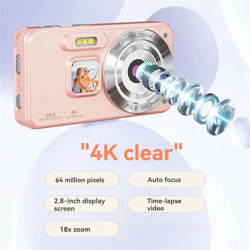 Детская цифровая камера BOFF, HD-видео 4K, 30 кадров в секунду, 2000 мАч, записывающее устройство с длительным сроком службы, заполняющее освещение, OTG-функция