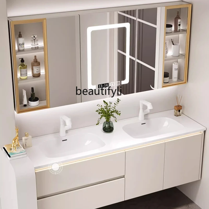 Bathroom Cabinet Combination Ceramic Basin Double Basin Modern Minimalist Bathroom Table Hand Washing Washbasin Cabinet