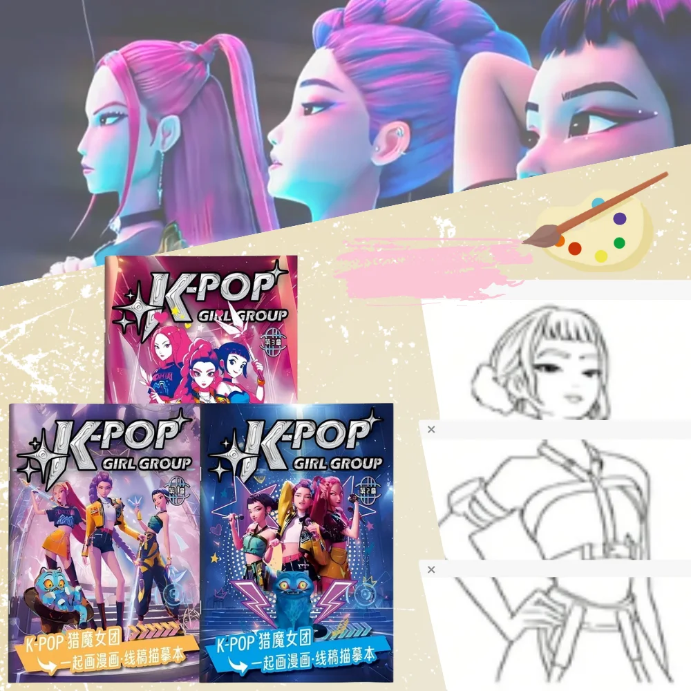 Libro para colorear Kpop Demon Hunters, Anime Rumi Mira Zoey, bonito dibujo lineal, boceto de rastreo, copia, libro de imágenes, regalos para niños, novedad de 2026