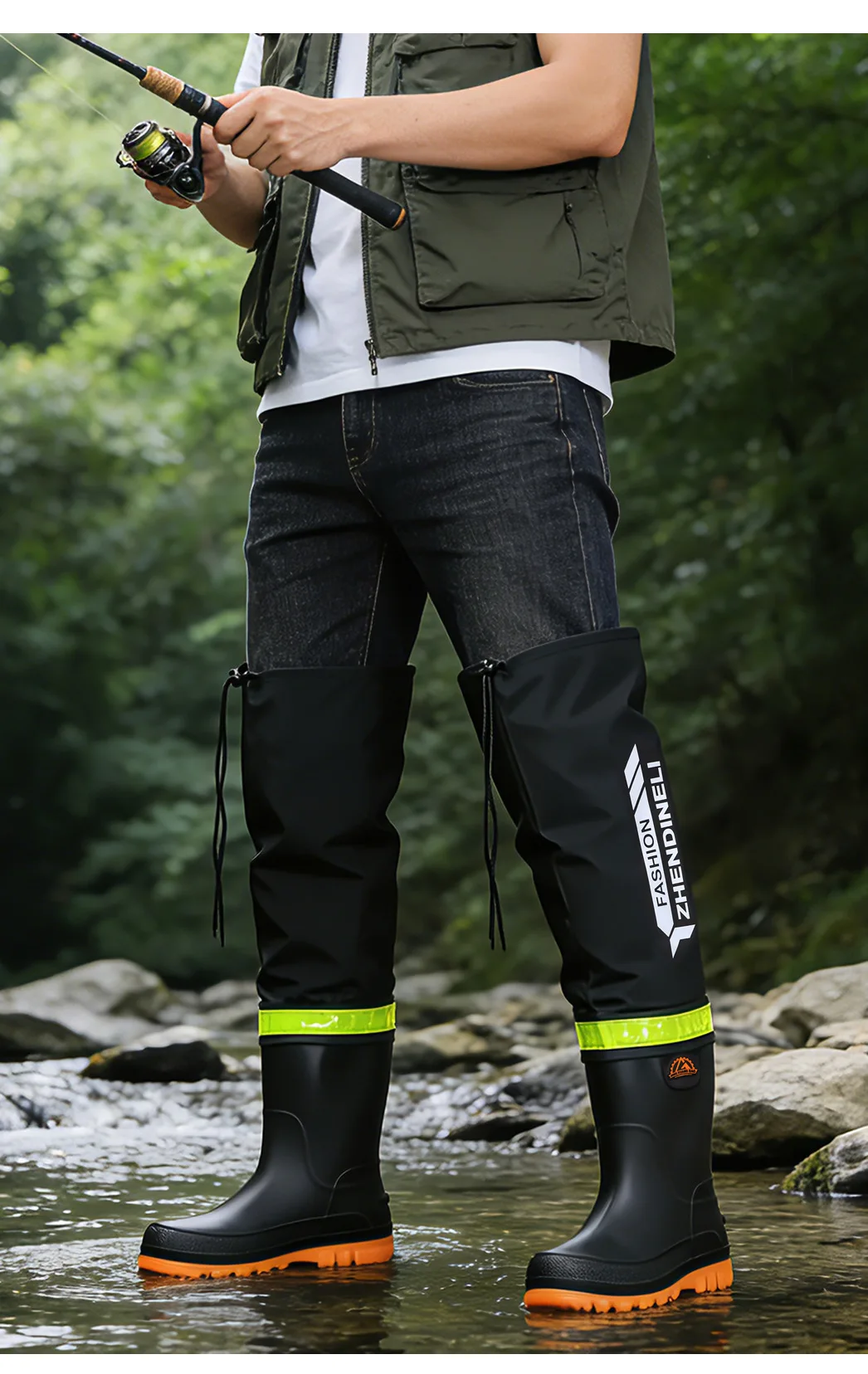 Herren Überknie-Wathosen in Übergröße, Rutschfeste Wasserdichte Schuhe, Lange Outdoor-Hosen, Herren-Regenschuhe – Detail 17