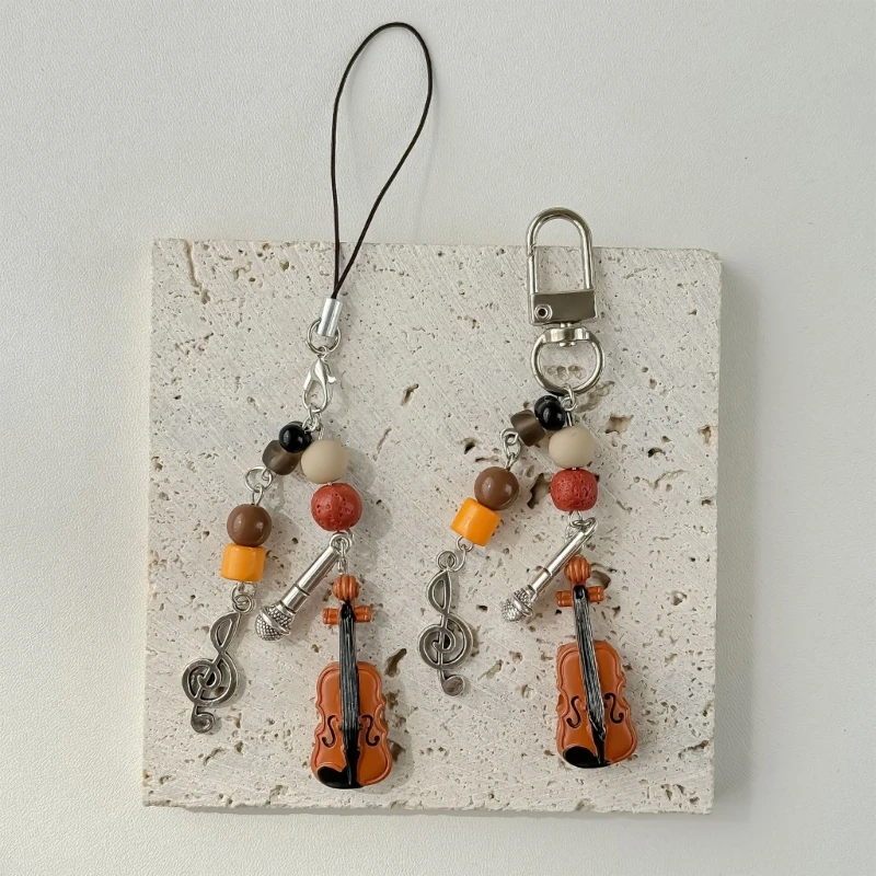 Violin Mobile Phone Chain Handcrafted Beaded Keyring Accessory Charm music Keychain Lanyard Aesthetic Y2k Unique