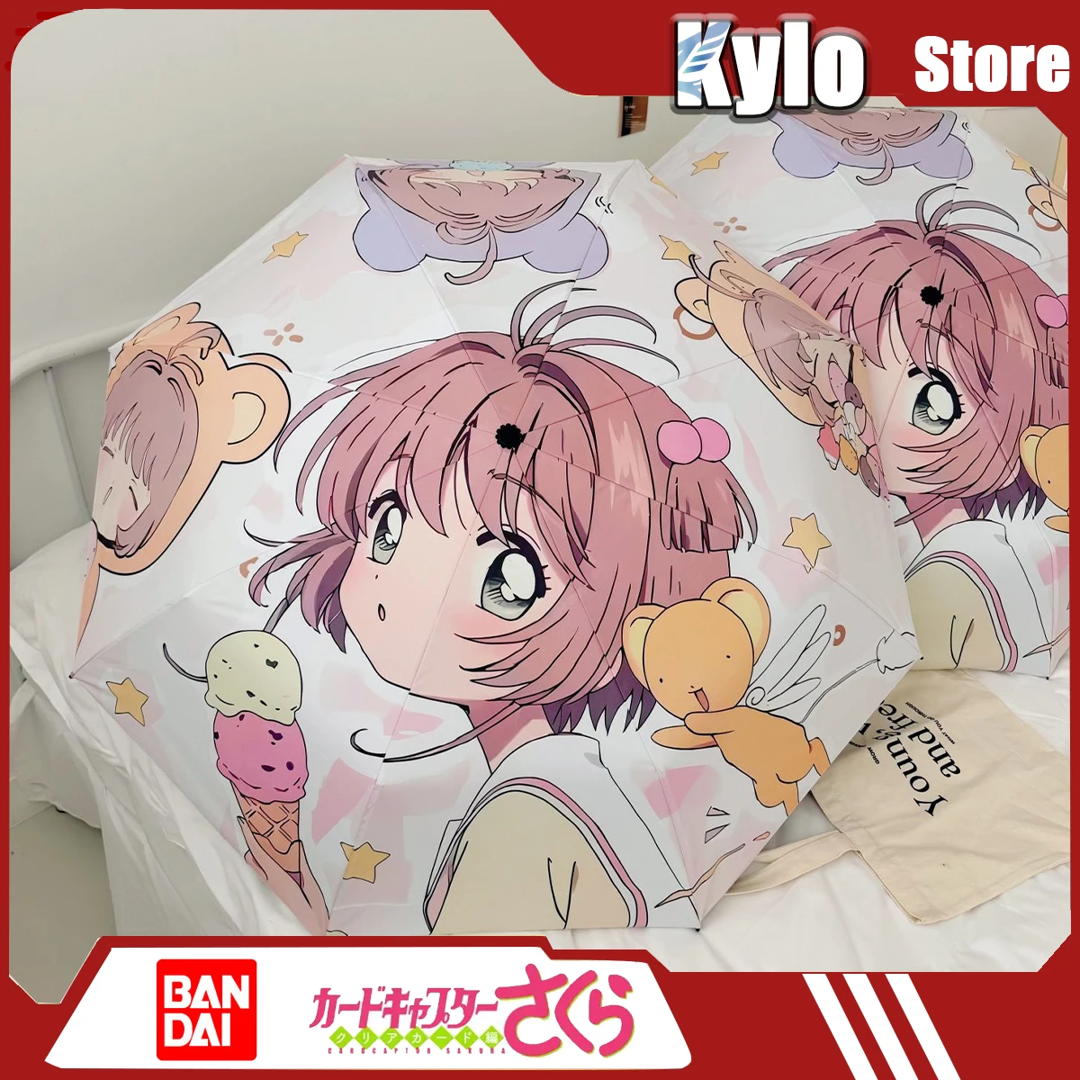 

Периферийный зонт Cardcaptor Sakura, милый складной полностью автоматический черный резиновый зонт двойного назначения с защитой от солнца