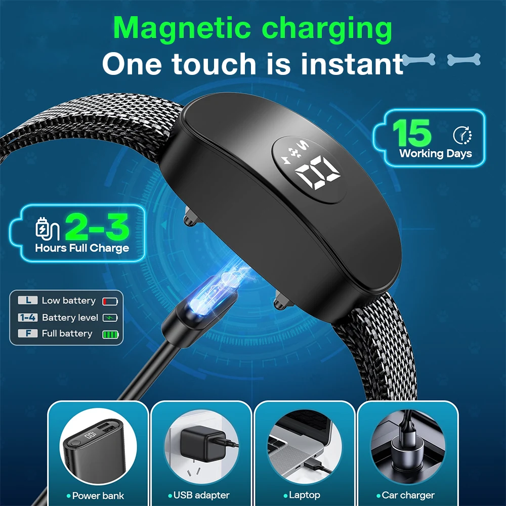 Anti Barking Dog Collar Rechargeable Bark Stopper Automatic Dog Bark Collar Electric Dog Shock Collar Waterproof Training Collar view 5