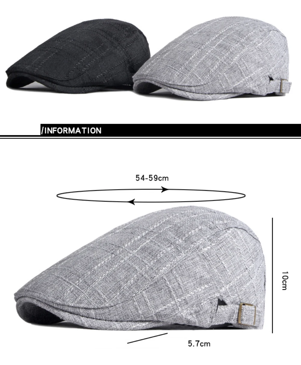 HT3098 Herren- und Damen-Baskenmützen, Atmungsaktiver Frühling-Sommer-Sonnenhut, Künstler-Leinen-Flatcap, Verstellbare Baskenmütze für Männer und Frauen – Detail 3