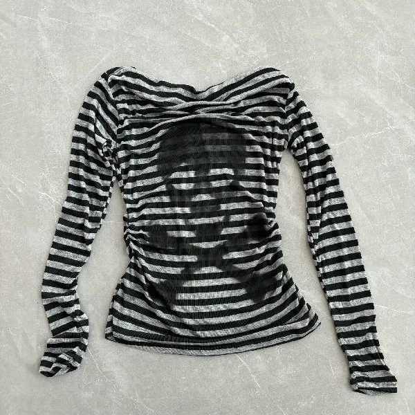 

Off Shoulder Lace Punk Top Skull Print Shibuya Grunge Top Striped Gothic Y2K Rework Top Long Sleeve Sexy Edgy Ribbed Shirt
