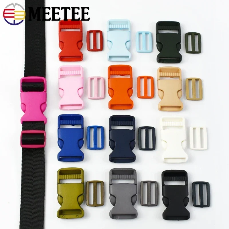 

2/5Sets Meetee 15/20/25mm Plastic Release Buckle Strap Backpack Belt Ring Clasp Webbing Tri-Glide Slider Hooks Sewing Accessory