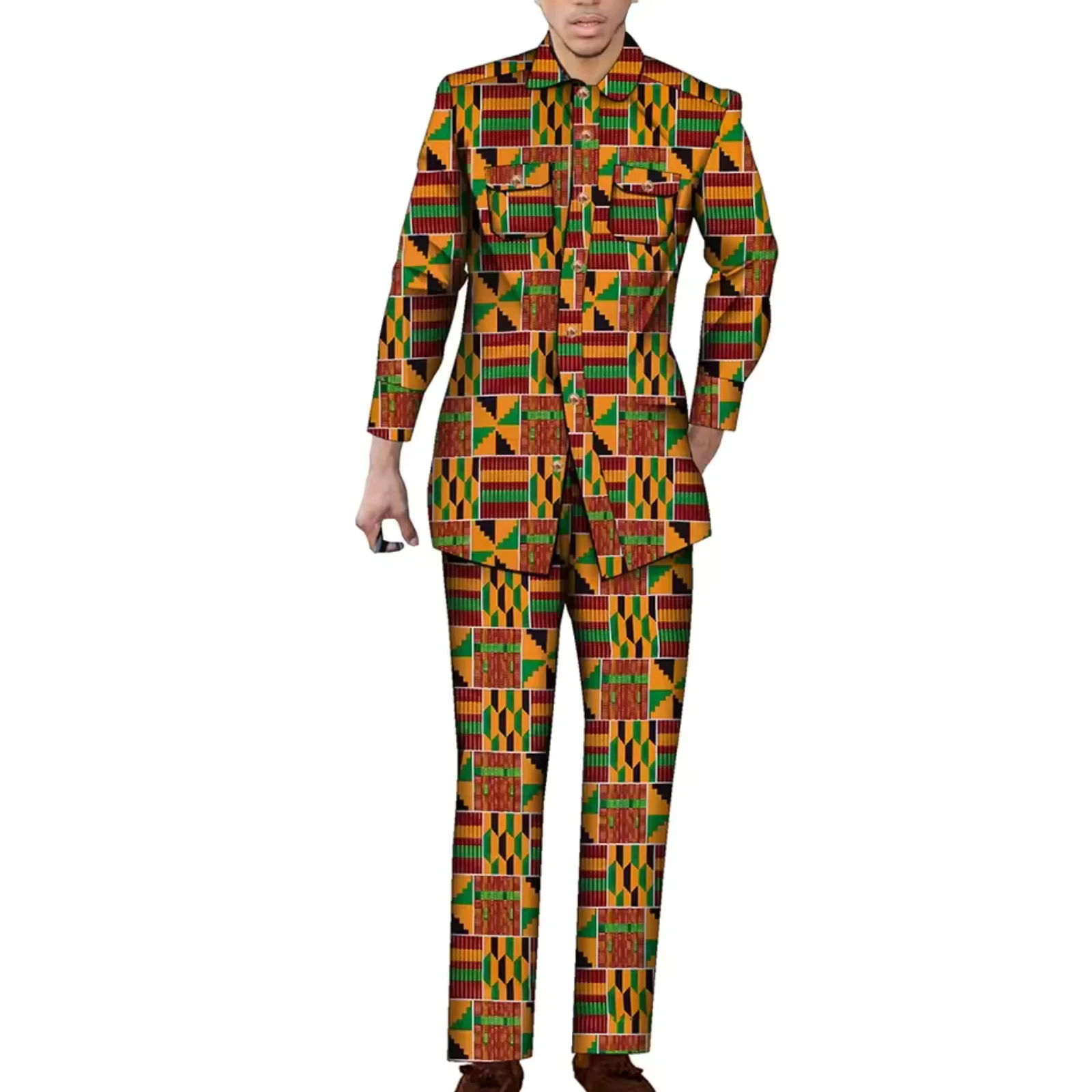 

Модная мужская одежда в африканском стиле: комплект из 2 предметов с длинными рукавами и брюками, набор африканских брюк