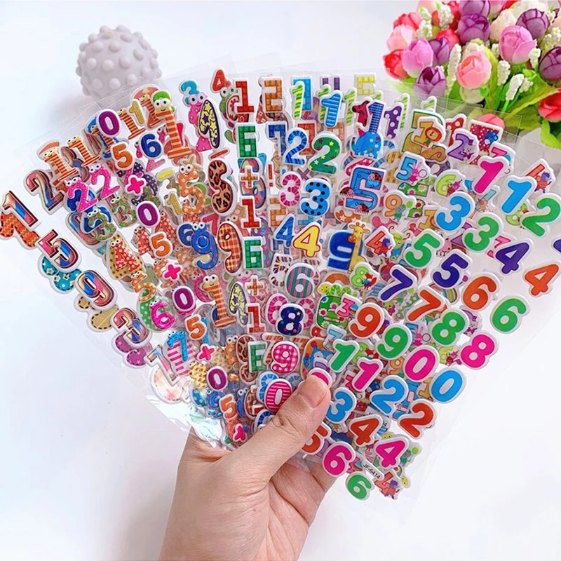 12PCS Bubble Stickers Numeric Alphabet Children Learning Stickers Cute Waterproof DIY Sticker Early Education Reusable TMZ