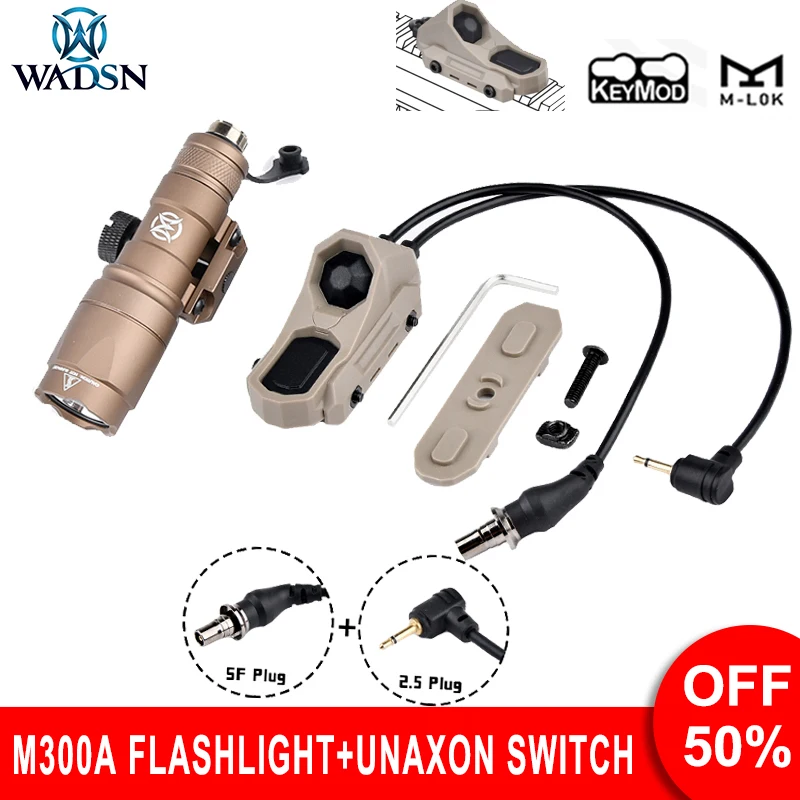 Wadsn Metal M600C Hunting Airsoft Tactical Flashlight M300 Scoutlight AXON Remote Dual Pressure Switch for Mlok Keymod 20mmRail 