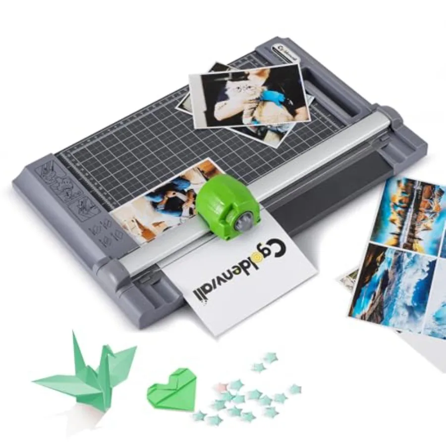 

4-in-1 A4 rotary paper cutter for craft DIY: stainless steel blades, black body, cuts 12 sheets straight or perforated, 12.6-in