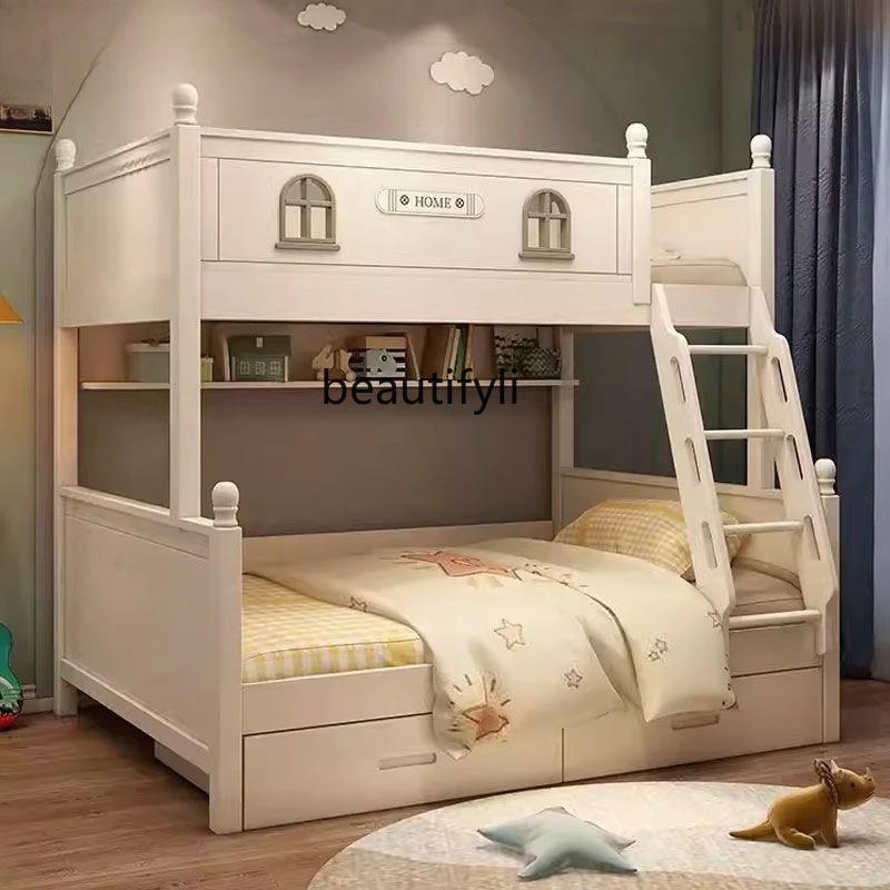 

New modern all-solid wood upper and lower beds, bunk beds, thick two-layer simple high and low beds, upper and lower bunks