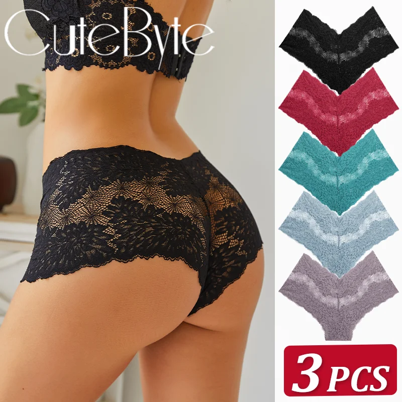 

3Pcs/Set Women Lace Boyshort Sexy Floral Panties Female Low Waist Underwear S-XL Ladies Sexy Underpants Sexy Panty Lingerie 2022