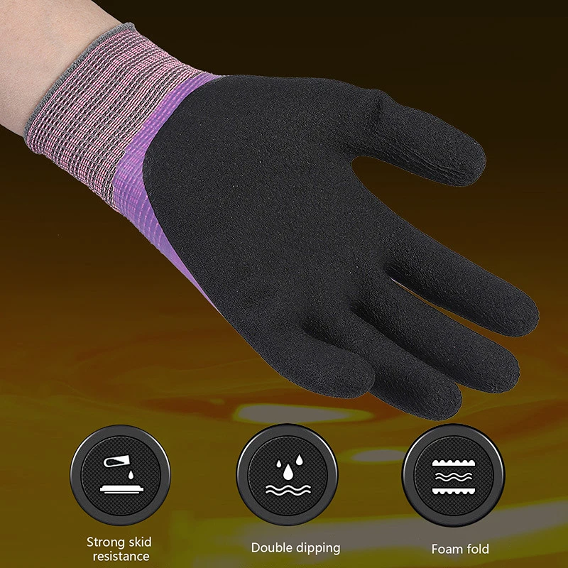 Gants de jardinage en latex imperméables, gants de travail entièrement enduits, protection extérieure contre le froid, nylon, violet