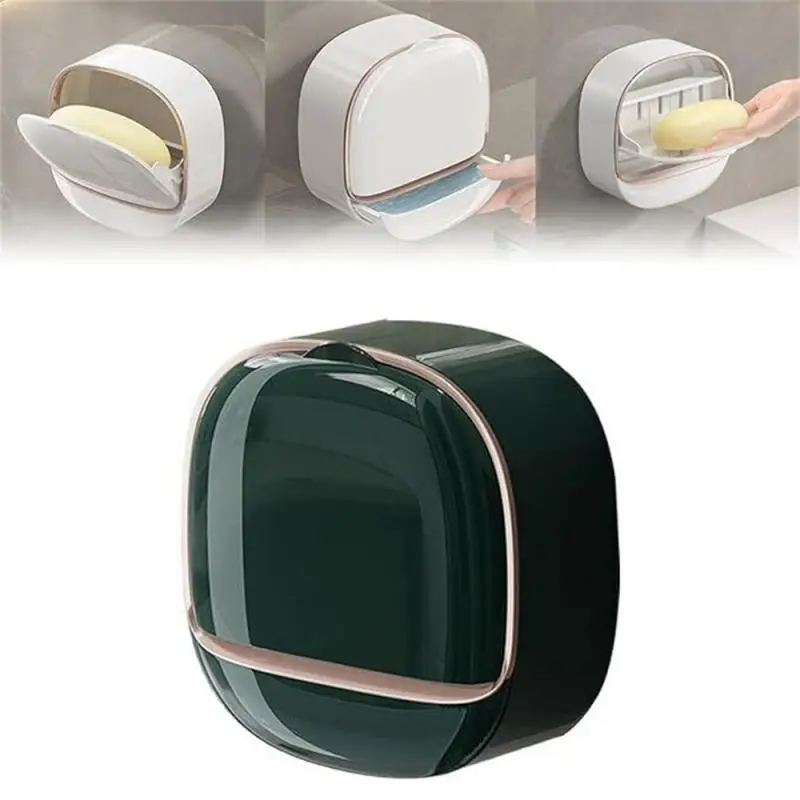 Light Luxury Soap Box Drain Toilet Perforation-free Shelving Wall Mounted Soap Box with Lid Clamshell Laundry Soap Box