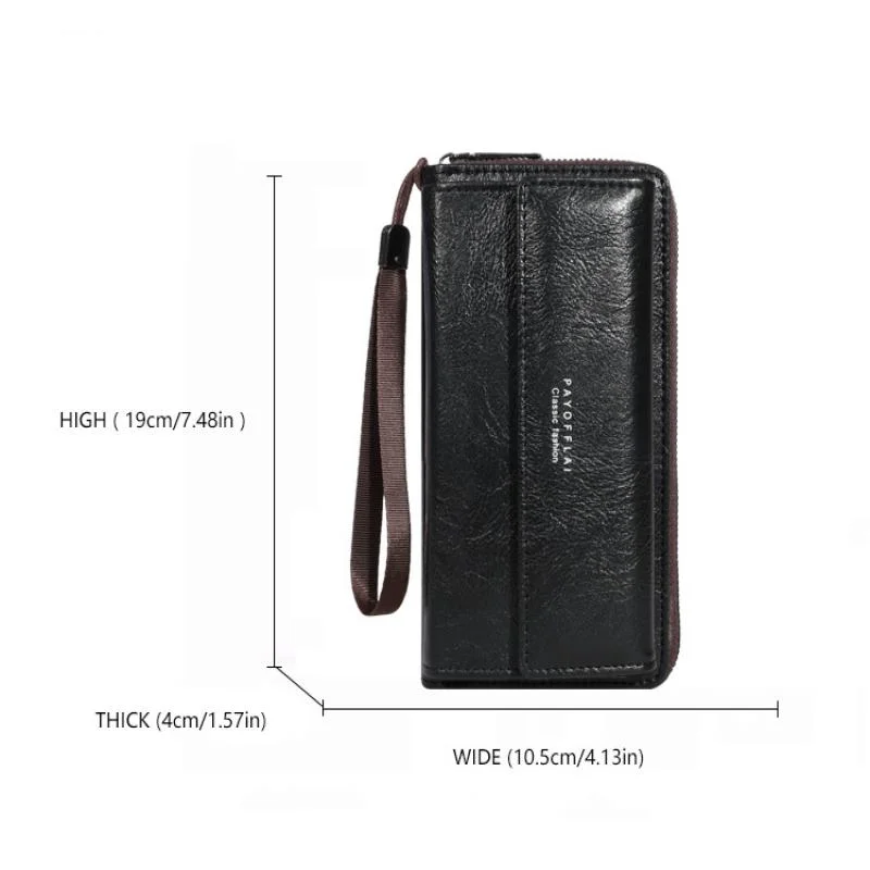 Men's PU Zipper Handbag Large Capacity Long Wallet Clutch Bag Phone Bag Multi Card Card Holder Coin Purse Wallet Double Layer