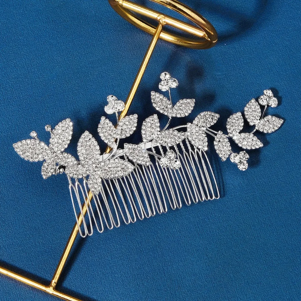 Silver Leaves Shaped Hair Comb para as Mulheres, casamento Hairpin, Side Pin, Noiva Cabelo Jóias, Noiva Tiaras, Charme Moda