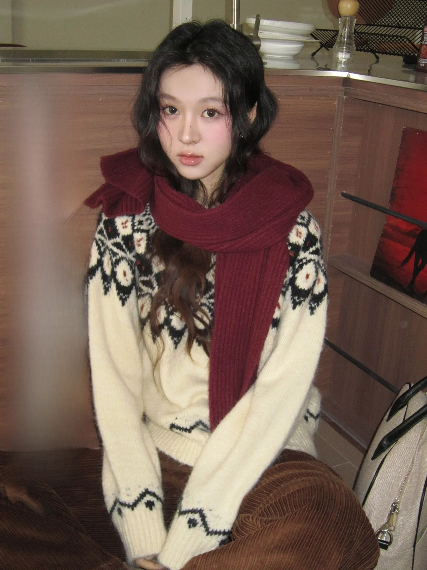 

Новогодний круглый свитер Ne Fair Isle, женский зимний ленивый топ, корейская система, красивый бренд Mixd