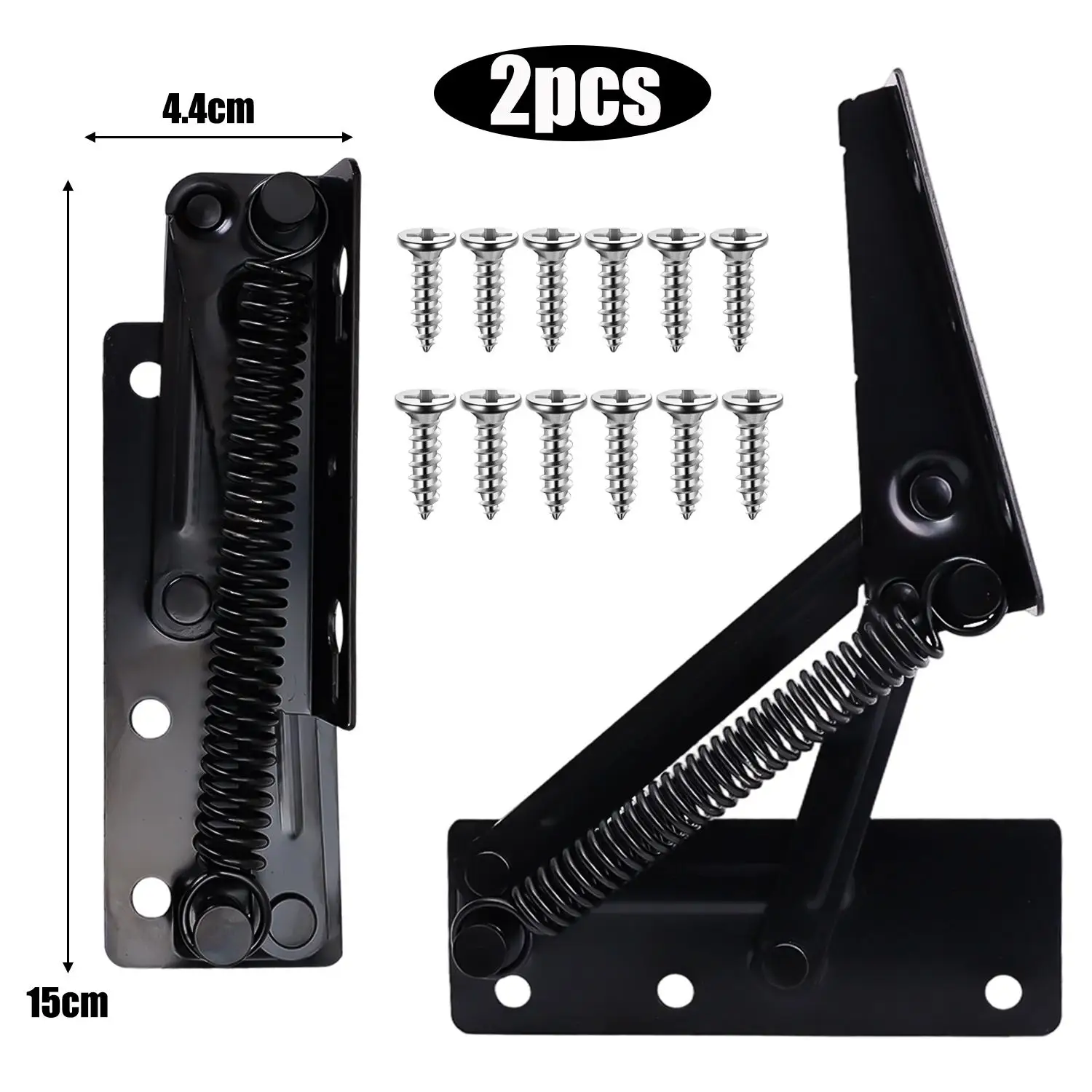 2-Pack 80-Degree Foldable Lifting Bracket – Black Spring Hinge For Workbenches, Cabinet Doors, Sofa Headrests – Nickel-Plated Steel, 50,000+ Cycle Life