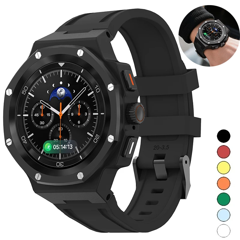 Luxury Mod Kit For Samsung Galaxy Watch 8 40/44mm 8 Classic 46mm Alloy Metal Case Silicone Band Full-Cover Protection Strap Set