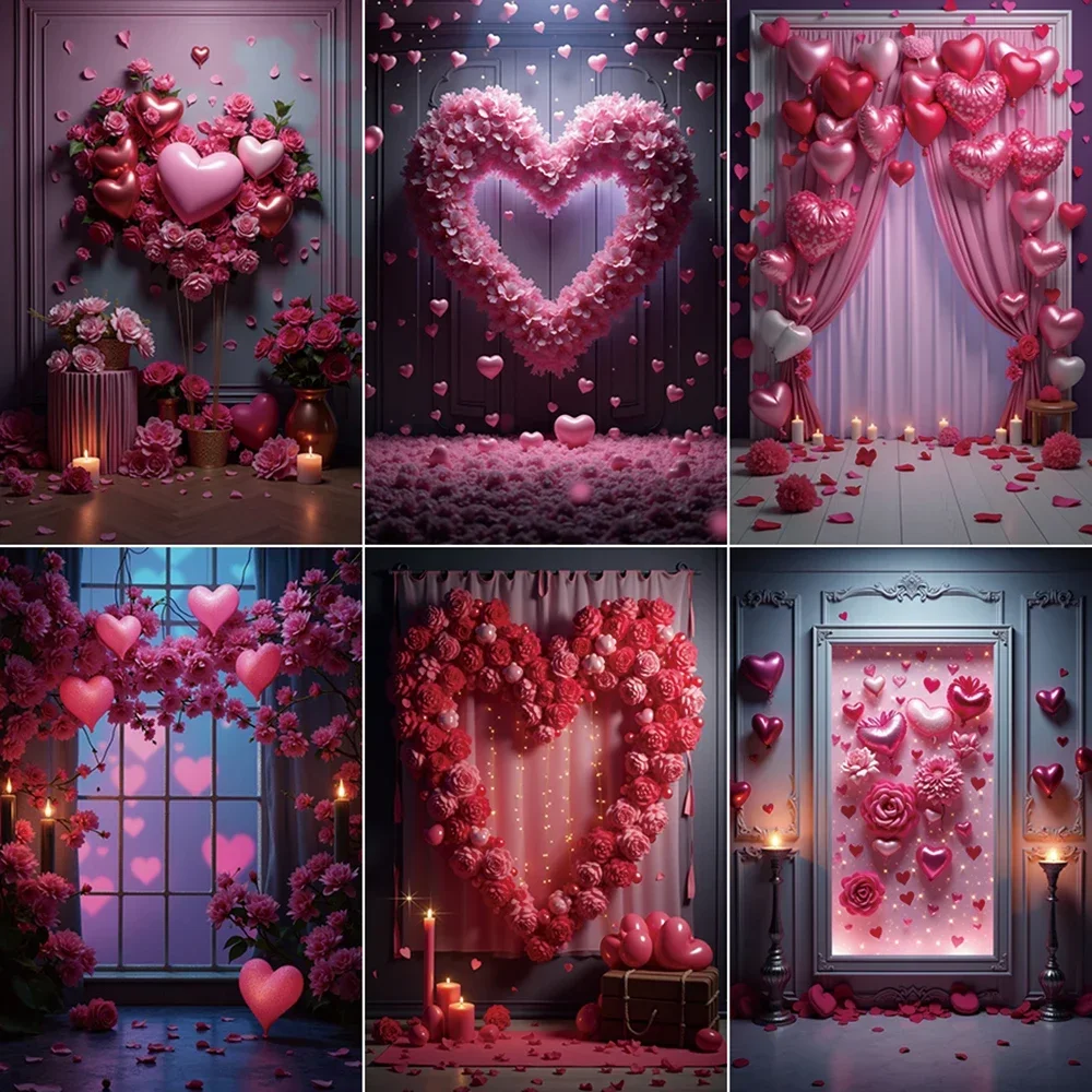 MOON.QG 14-Feb Valentine's Day Decoration Background Red Drapes Heart Balloon Curtain Backdrop Party Studio Photography Supplies