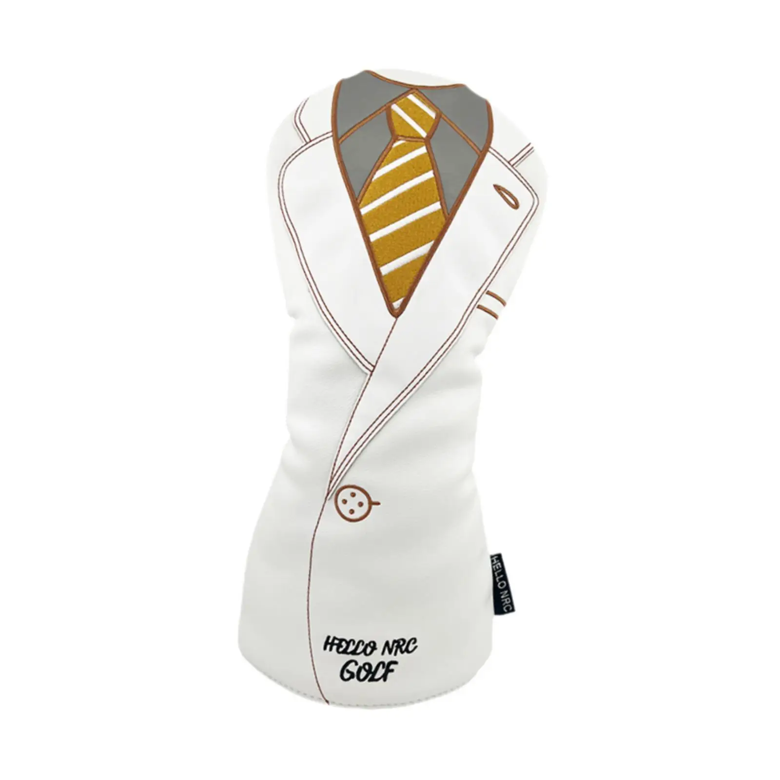 Golf Wood Headcover PU Leather Suit Coat Shape Golf Club Cover Premium Waterproof Golf Head Cover Golf Shaft Protector, White