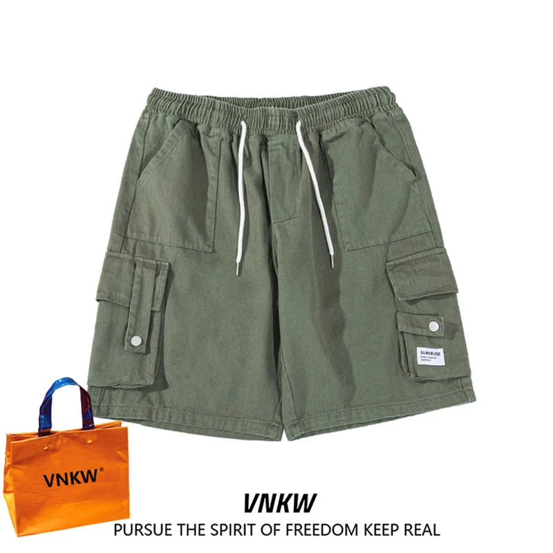 

Loose Fit Men's Workwear orts Summer Trendy Straight Leg mid Waist Casual Outdoor Wear Five Inches een Color Anti-Wr...