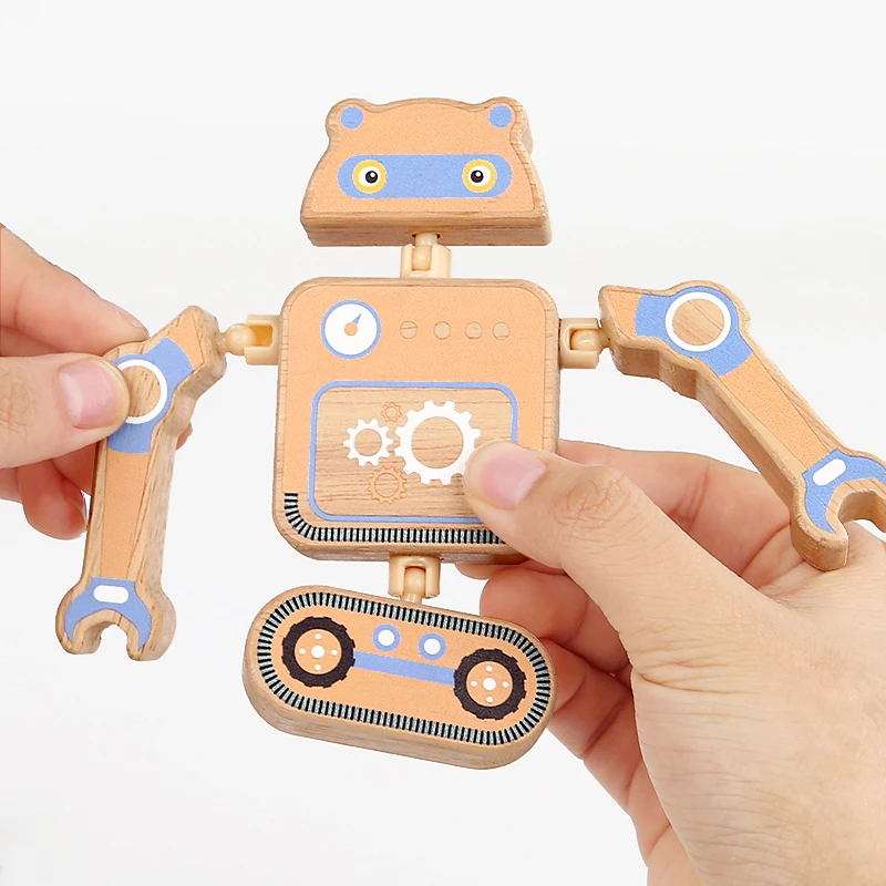 Jouets de construction à pression en bois, Robot dinosaure Animal, blocs de construction, articulations, jouets rotatifs, cadeau éducatif pour enfants en bas âge