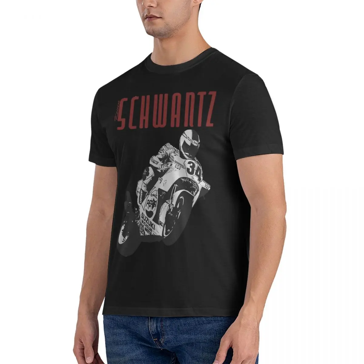 Men's T-Shirt Kevin Schwantz 34 Novelty Cotton Tee Shirt Short Sleeve Bike Racing T Shirts Round Neck Tops Birthday Present