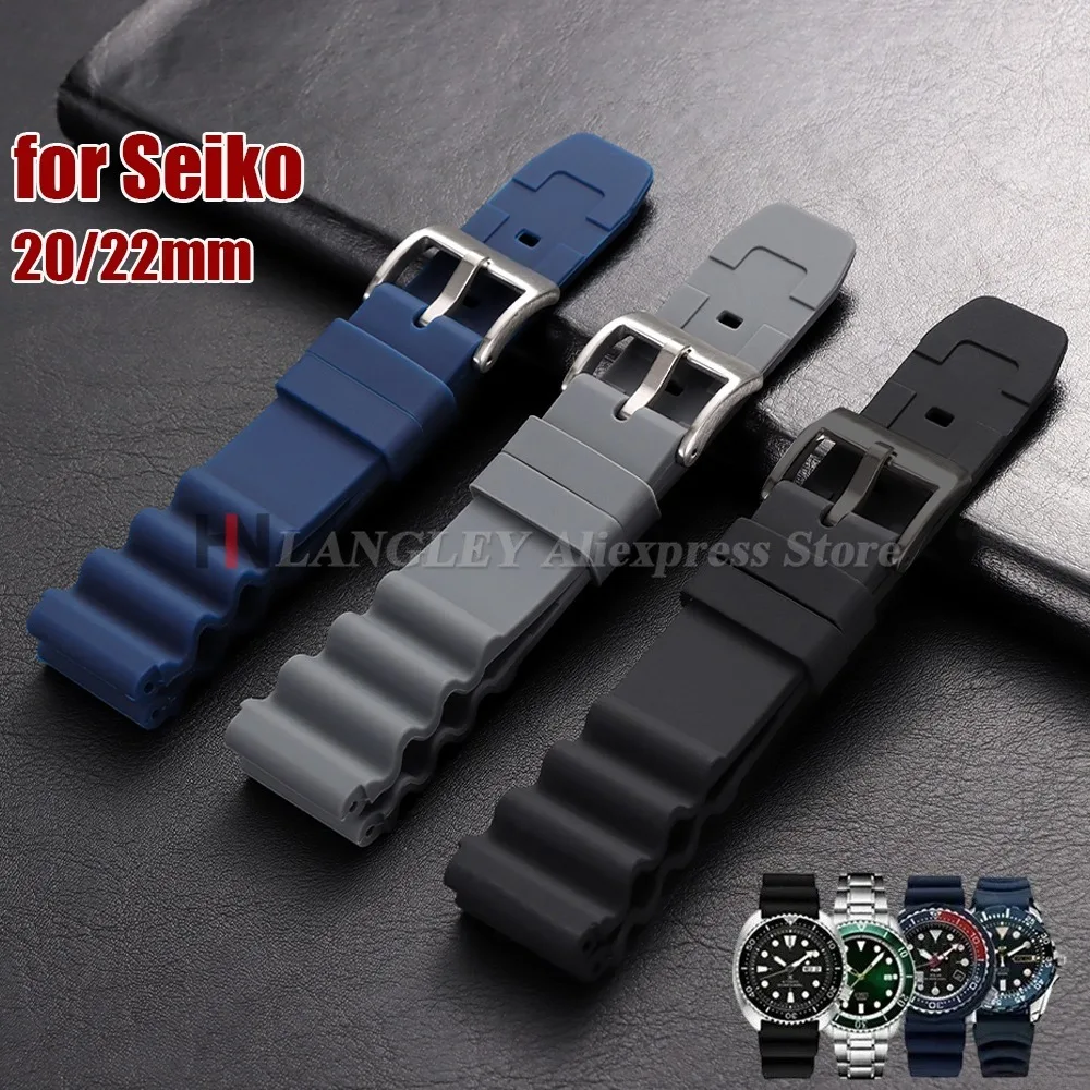 20mm 22mm Soft Silicone Rubber Watch Strap Men Women Sport Waterproof Wrist Band Pin Buckle Bracelets for Seiko SKX007 SRP777J1