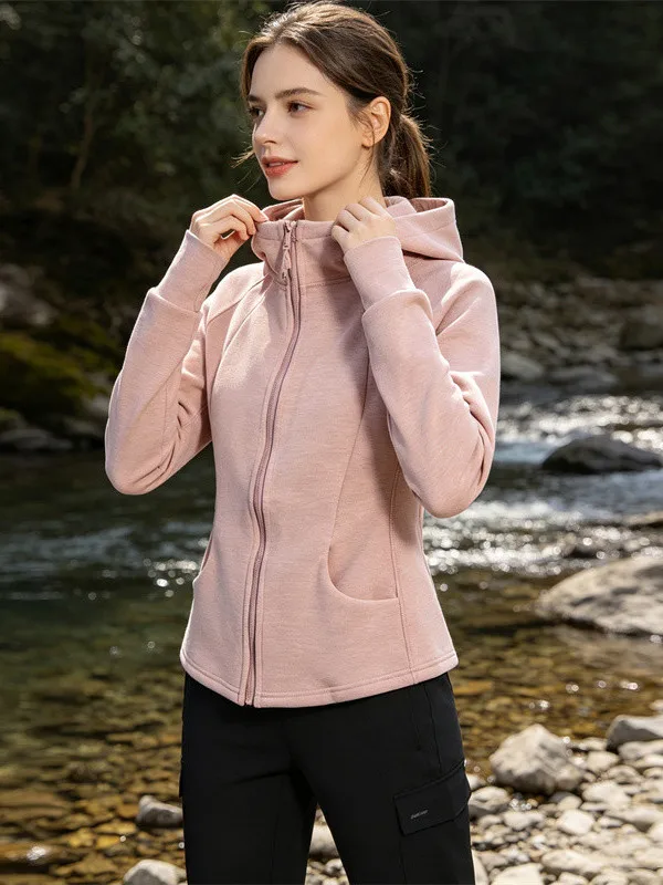Ladies' Fleece Lined 3D Surrounding Cut Air Layer Jacket Autumn Winter Casual Style Polyester And Spandex Outerwear