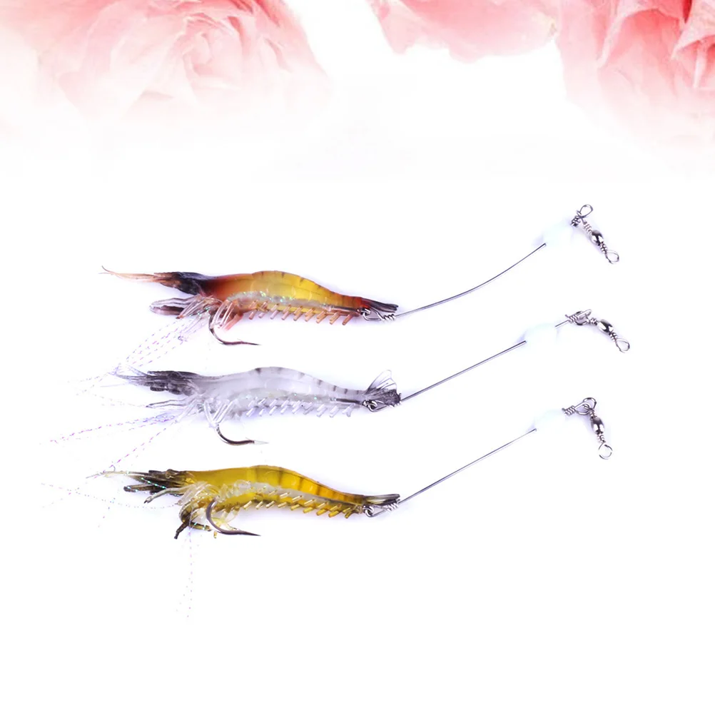 

3pcs Night Glow Fishing Lures Durable Plastic Shrimp Shape High Simulation Attract Fish Efficiently Artificial Baits Gear